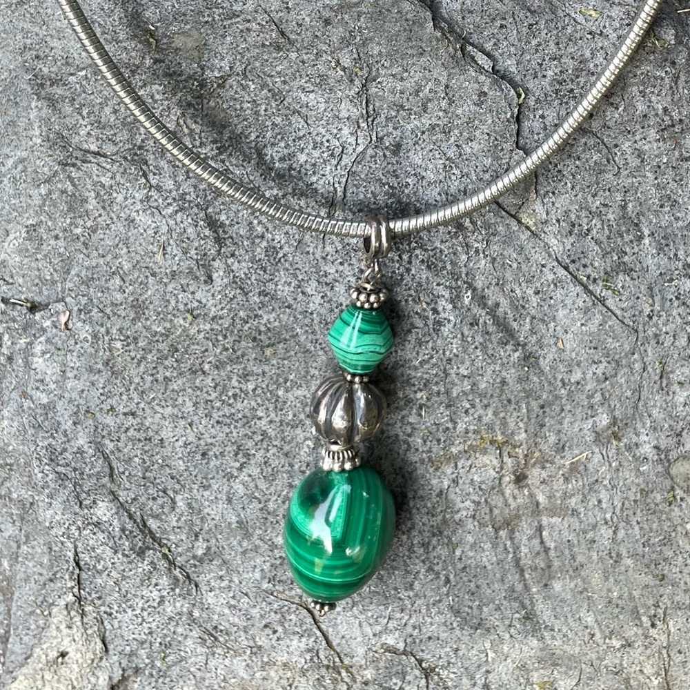 Malachite Sterling Green Pendant Necklace - Picture 7 of 8